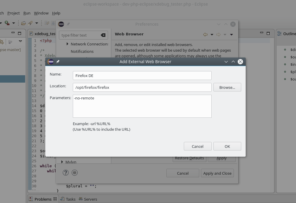 Setting Firefox DE as the default browser in Eclipse