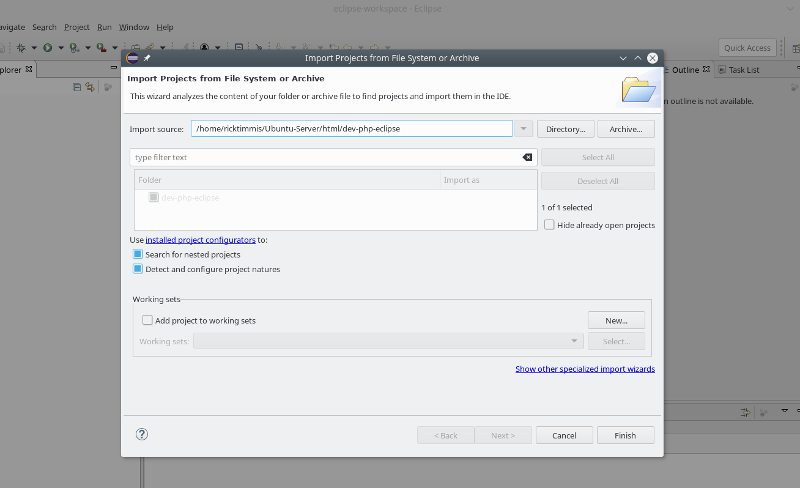 Screenshot Eclipse Project Import