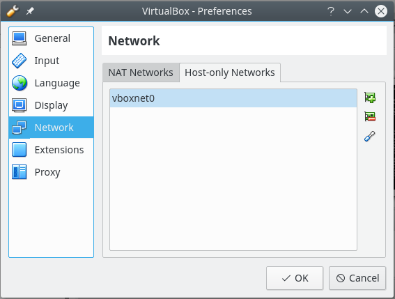 VirtualBox Host-Only Network configuration panel